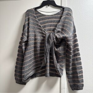 Mystree Gray Striped V-Neck knitted Sweater